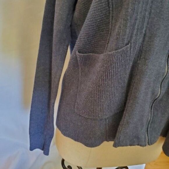 Abercrombie & Fitch Cardigan Sweater Womens Ribbed Slate Blue Zip Pockets S-XS - Picture 3 of 7